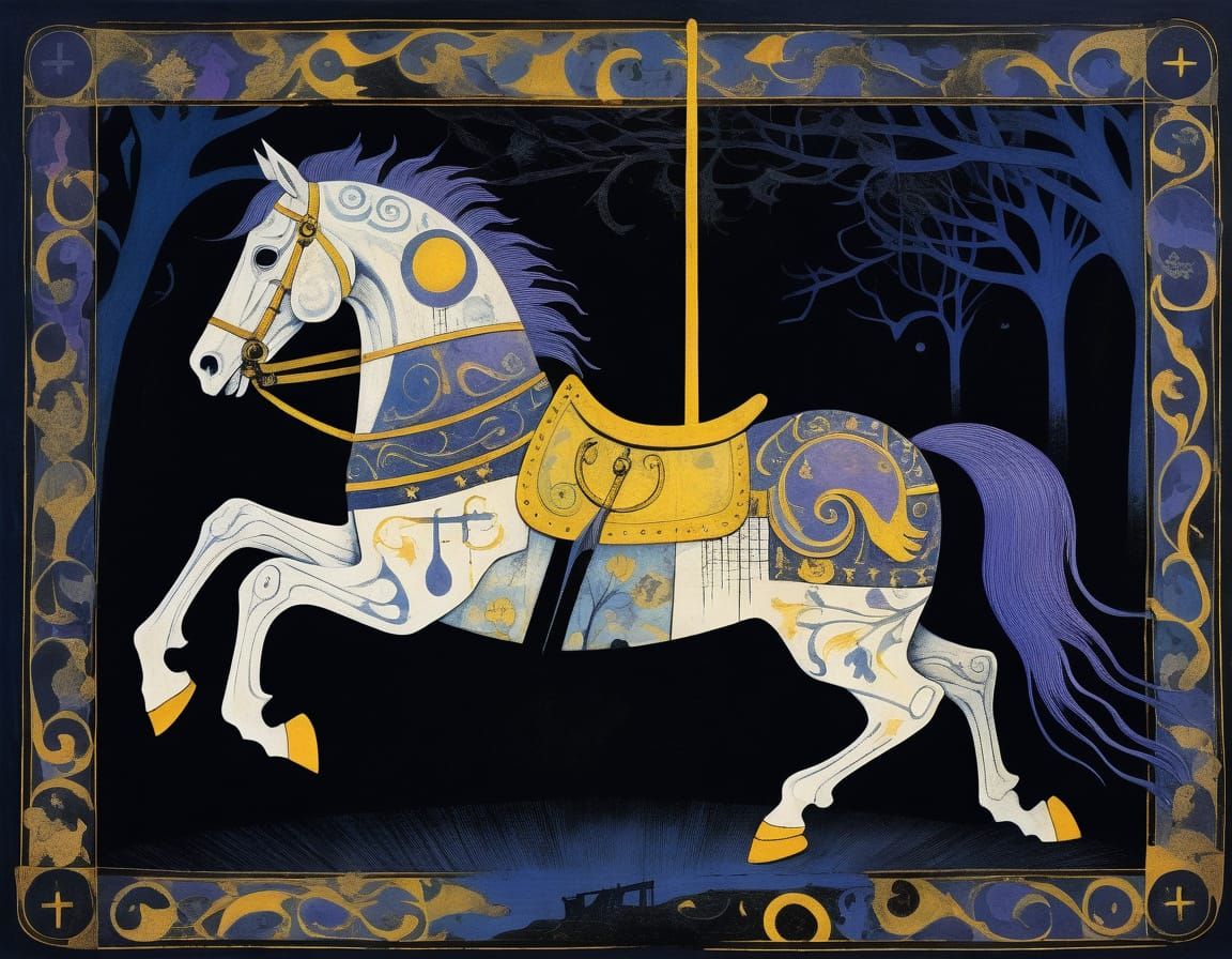 Carousel Horse Rampage: Mixed Media Collage