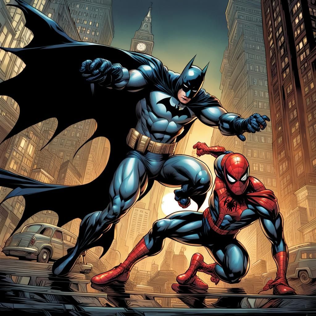 Batman and Spiderman Comic Book Art