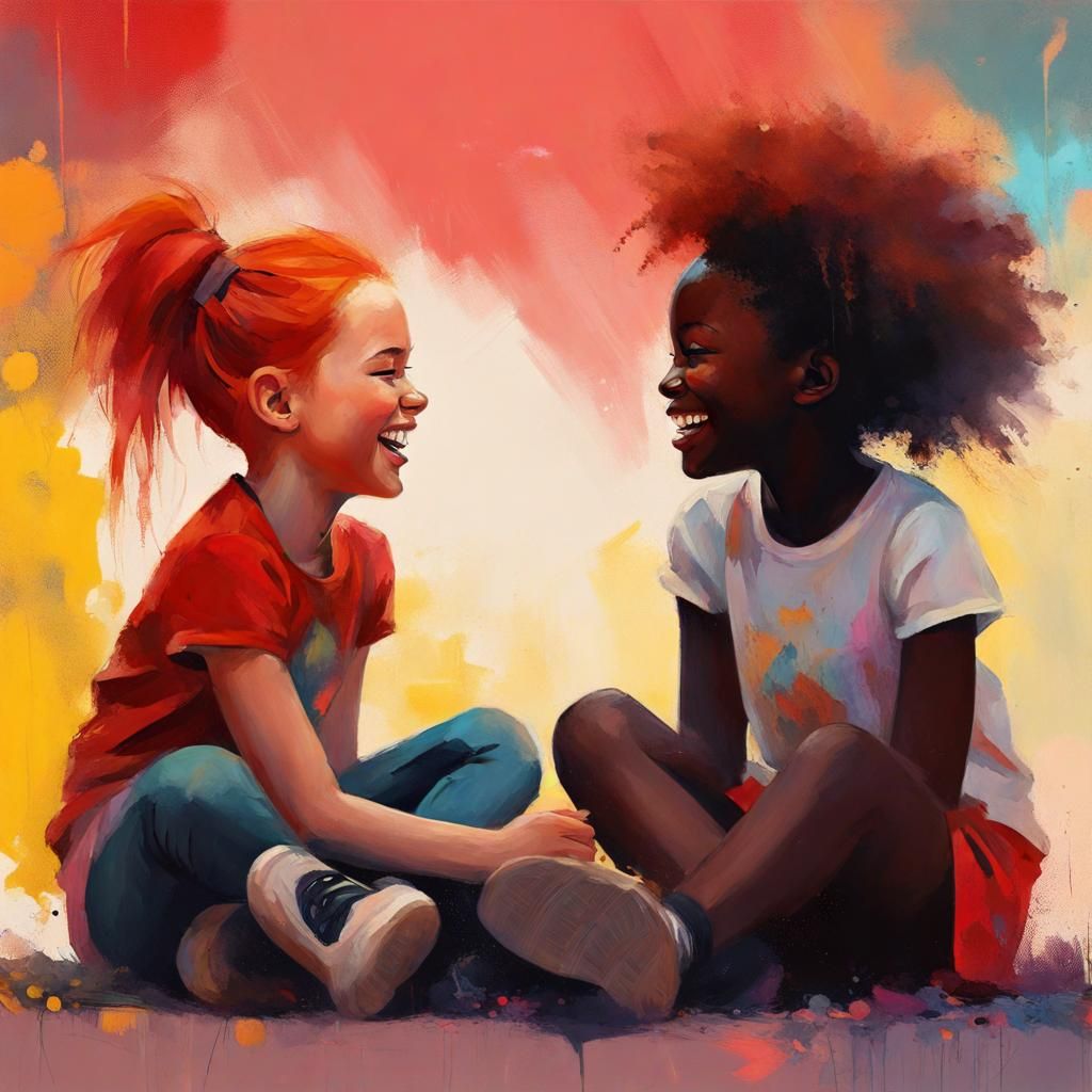 Two Girls Laughing Together: Hyperdetailed Fantasy Art