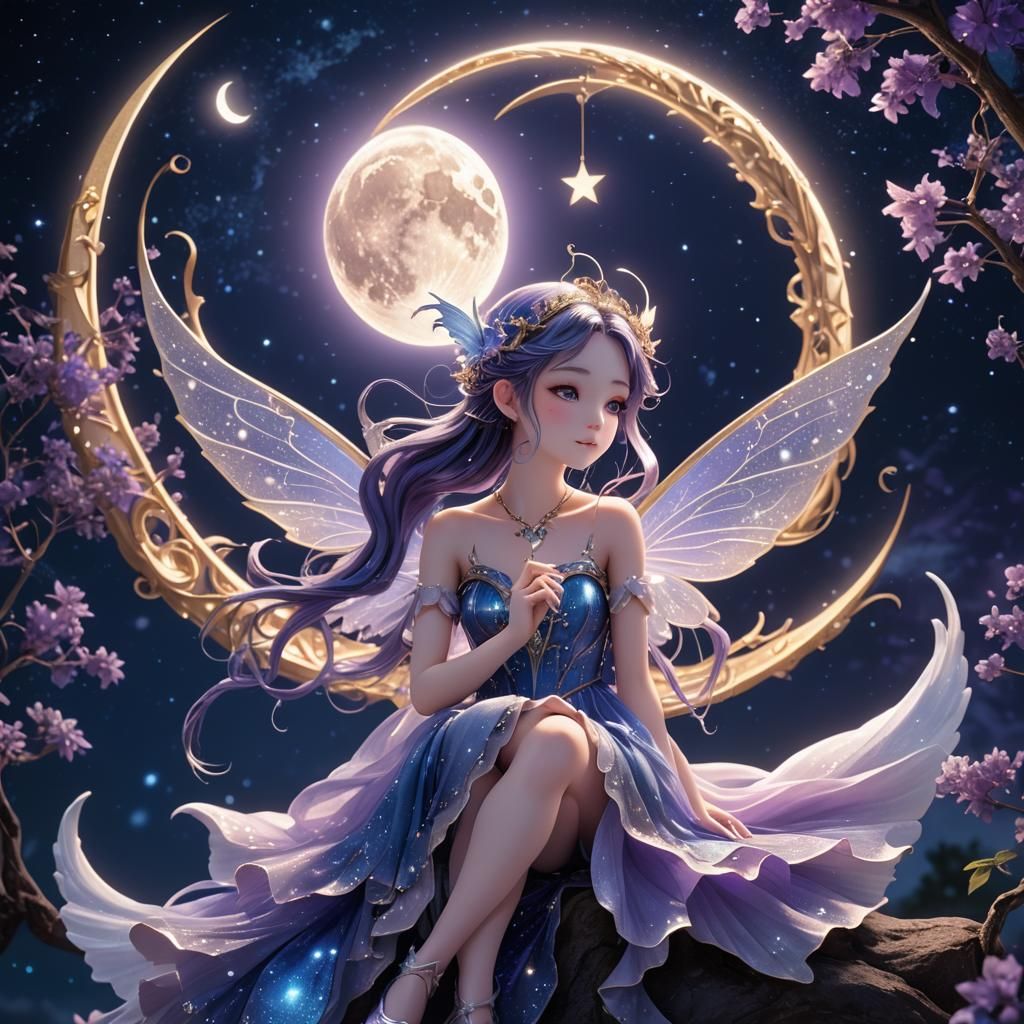 Moon Fairy on a Star in Anime Style