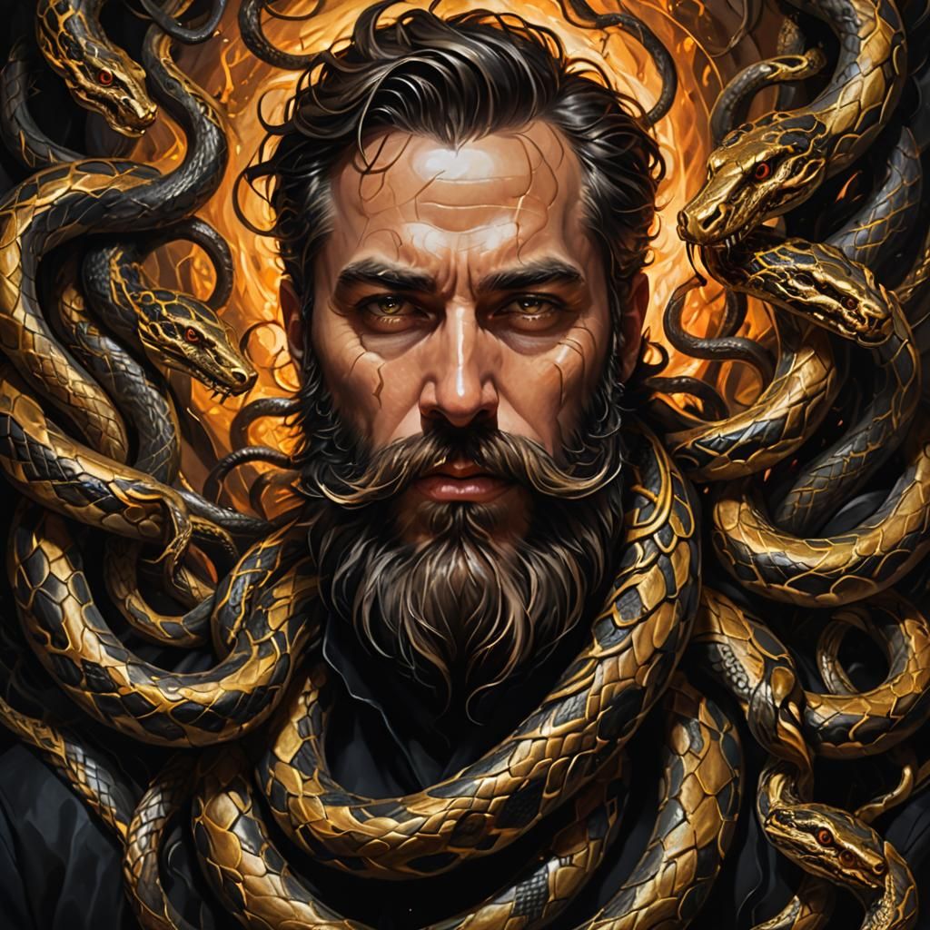 Dark Fantasy Portrait: Man with Snake Beard