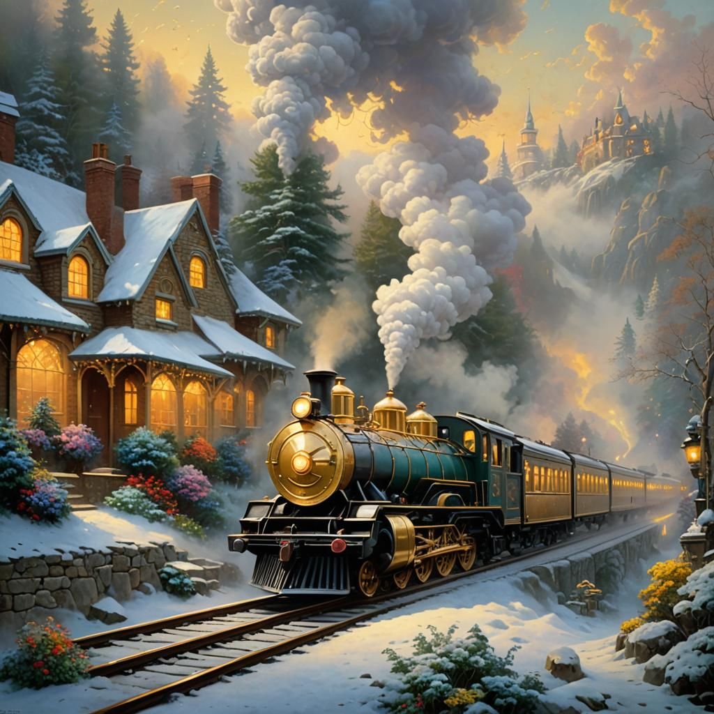 Golden Train Still Life in Ethereal Style