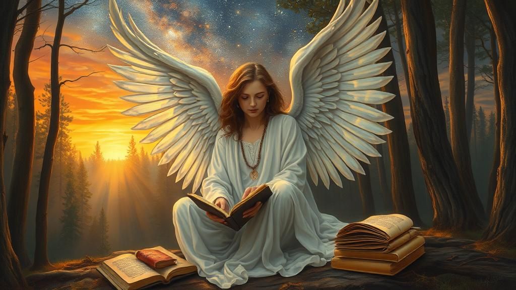 Angelic Figure in Mystical Forest Oil Painting