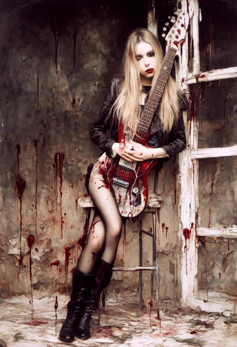 Surreal Goth Girl with Melting Guitar