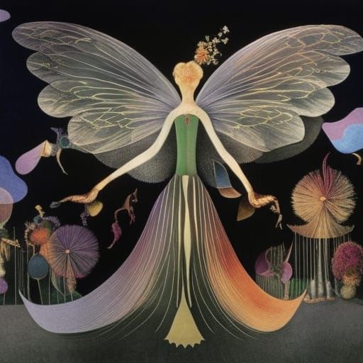 Fairies in Dandelion Dreamscape, Surrealist Composition