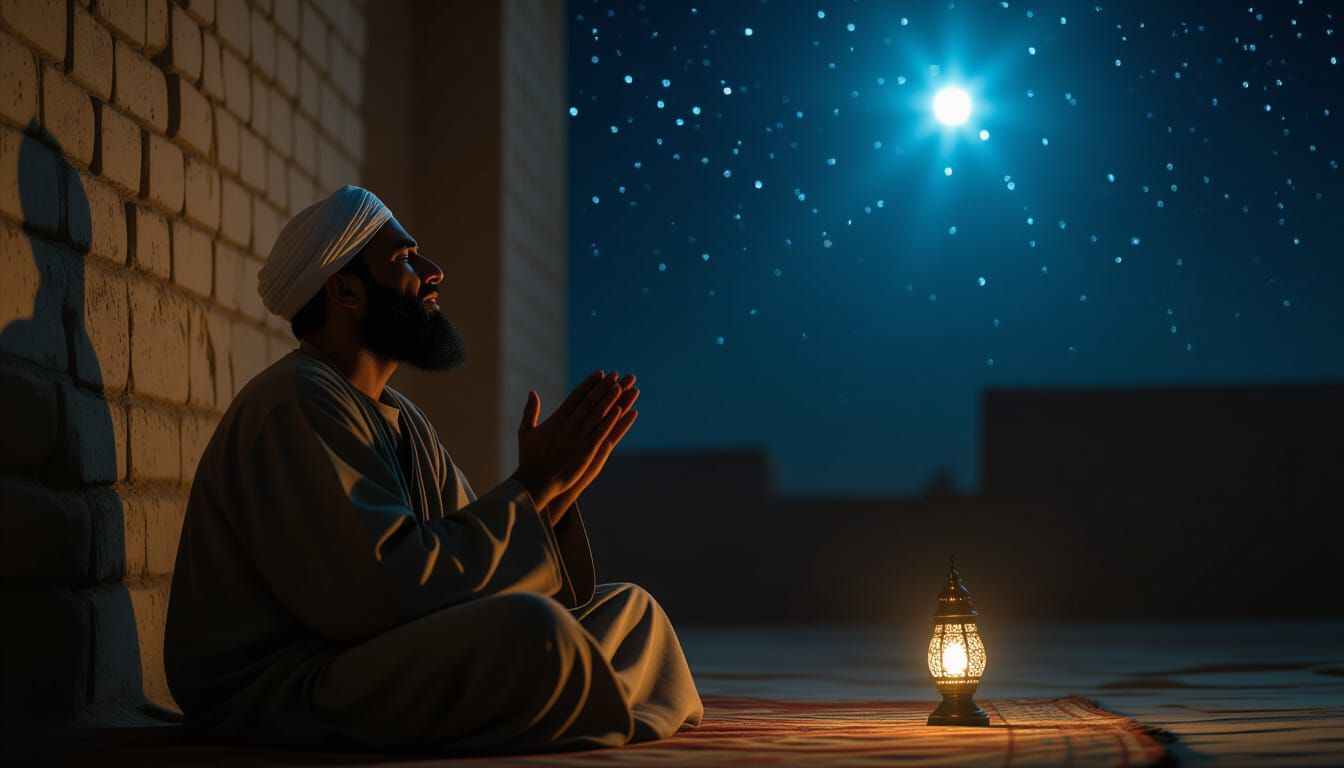 Sheikh Ali Praying in Mosque at Night
