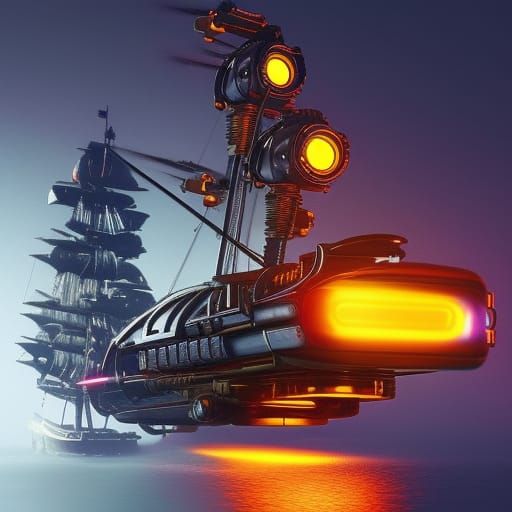 Steampunk Pirate Captain in Cyberpunk Neon City