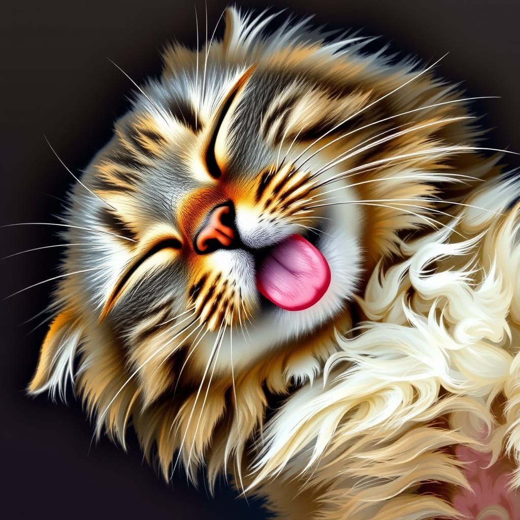Sleeping Cat in Airbrush Art Style