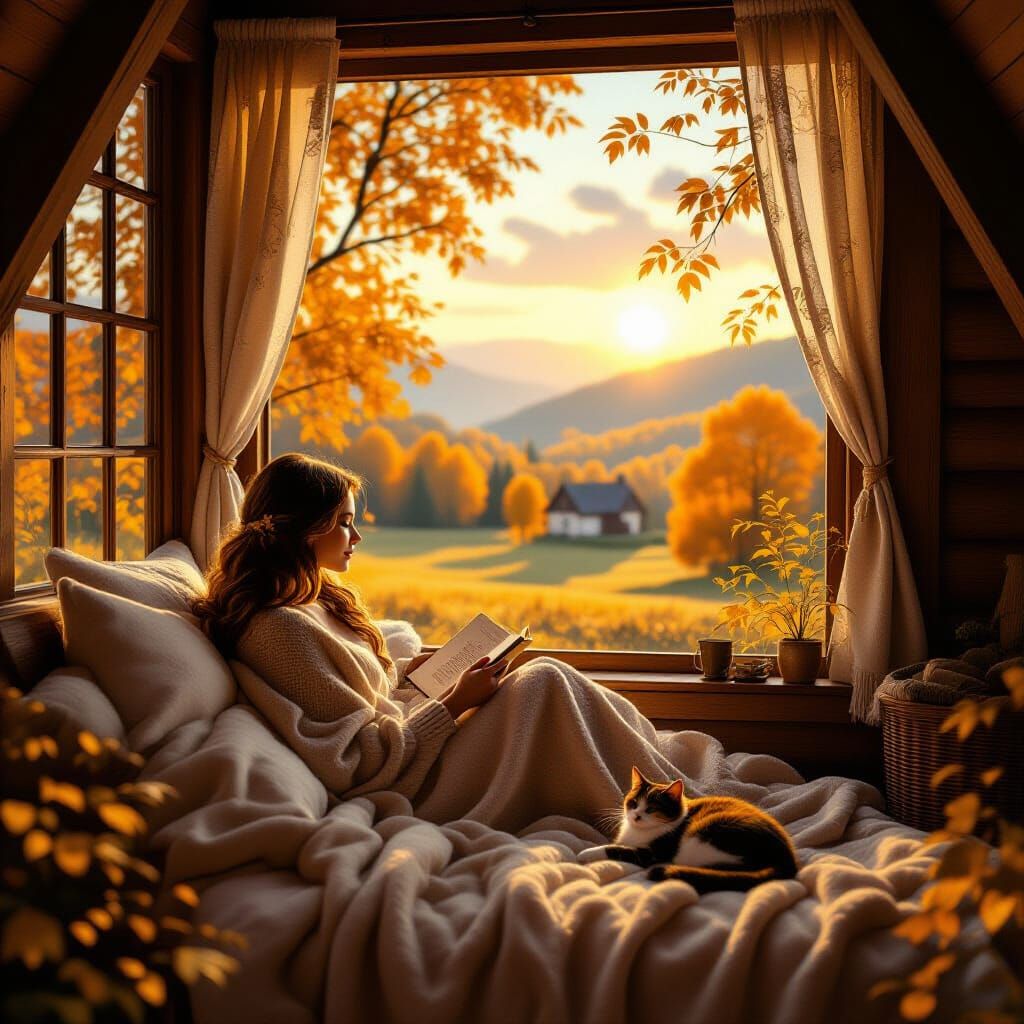 Cozy Reading Corner with Autumn View
