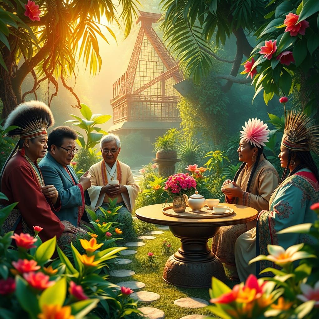 Diverse Cultures Unite in Vibrant Garden Tea Party