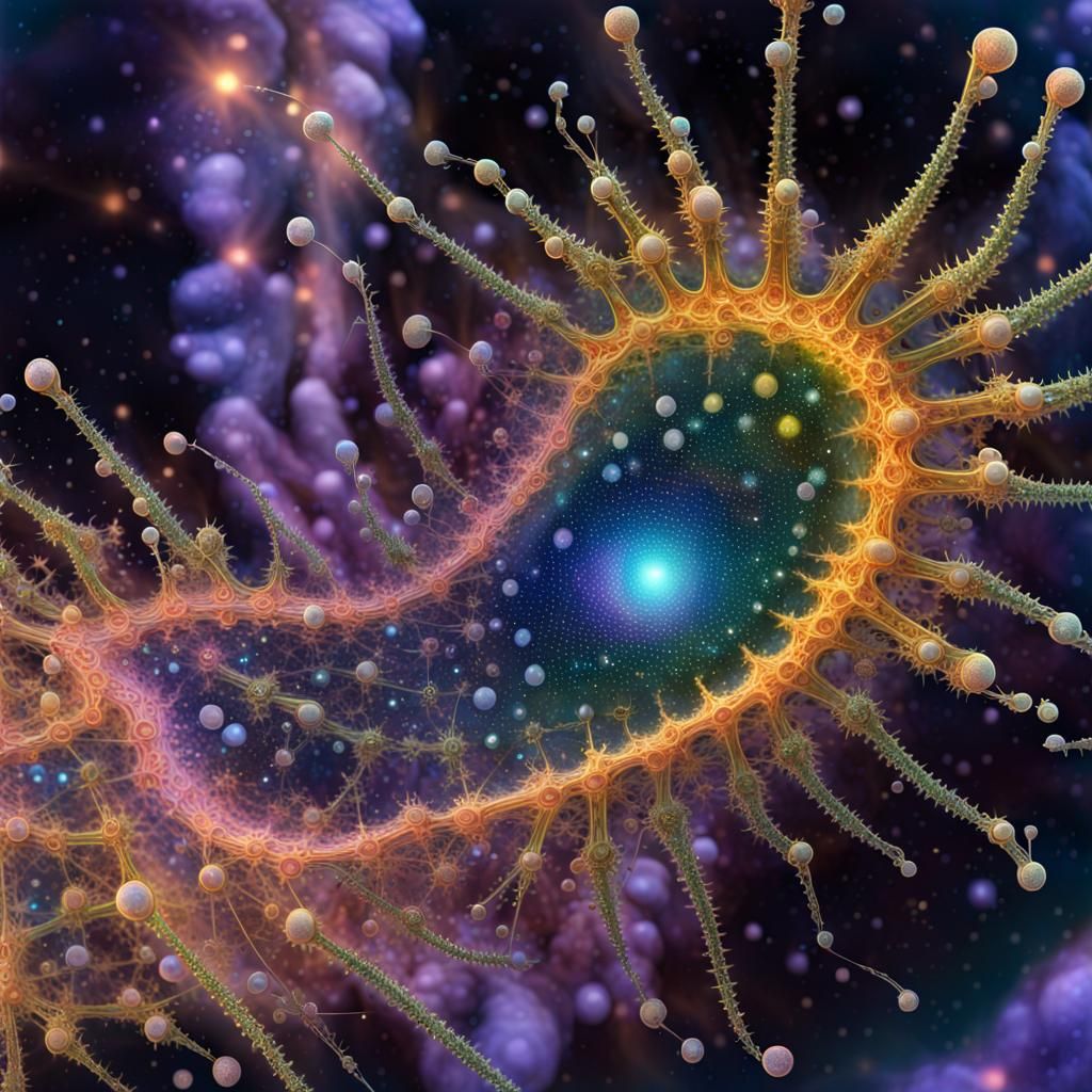 Dinoflagellate Swimming in Space with Synthwave Aesthetic