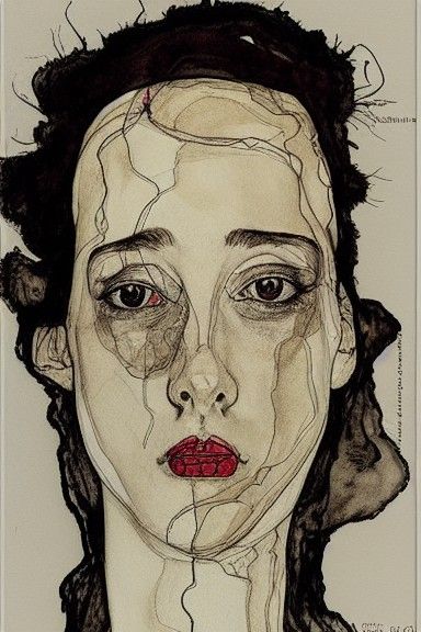 Expressive Portrait of Young Woman in Expressionist Style