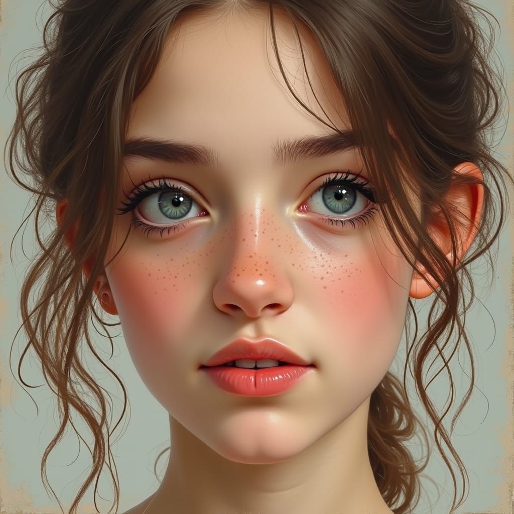 Portrait of Freckled Woman in Impressionist Style