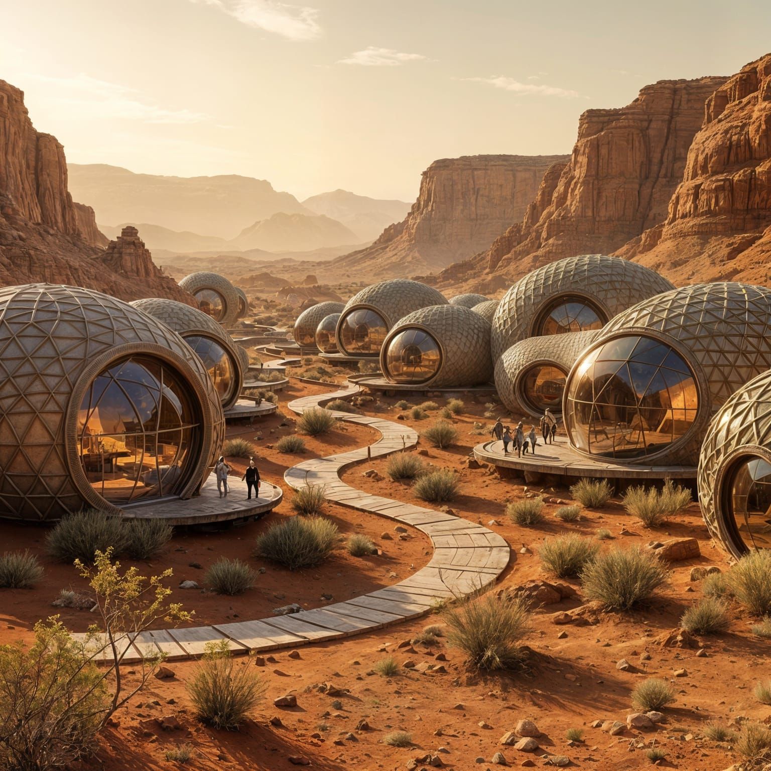 Futuristic Martian Colony With Woven Fiber Habitats