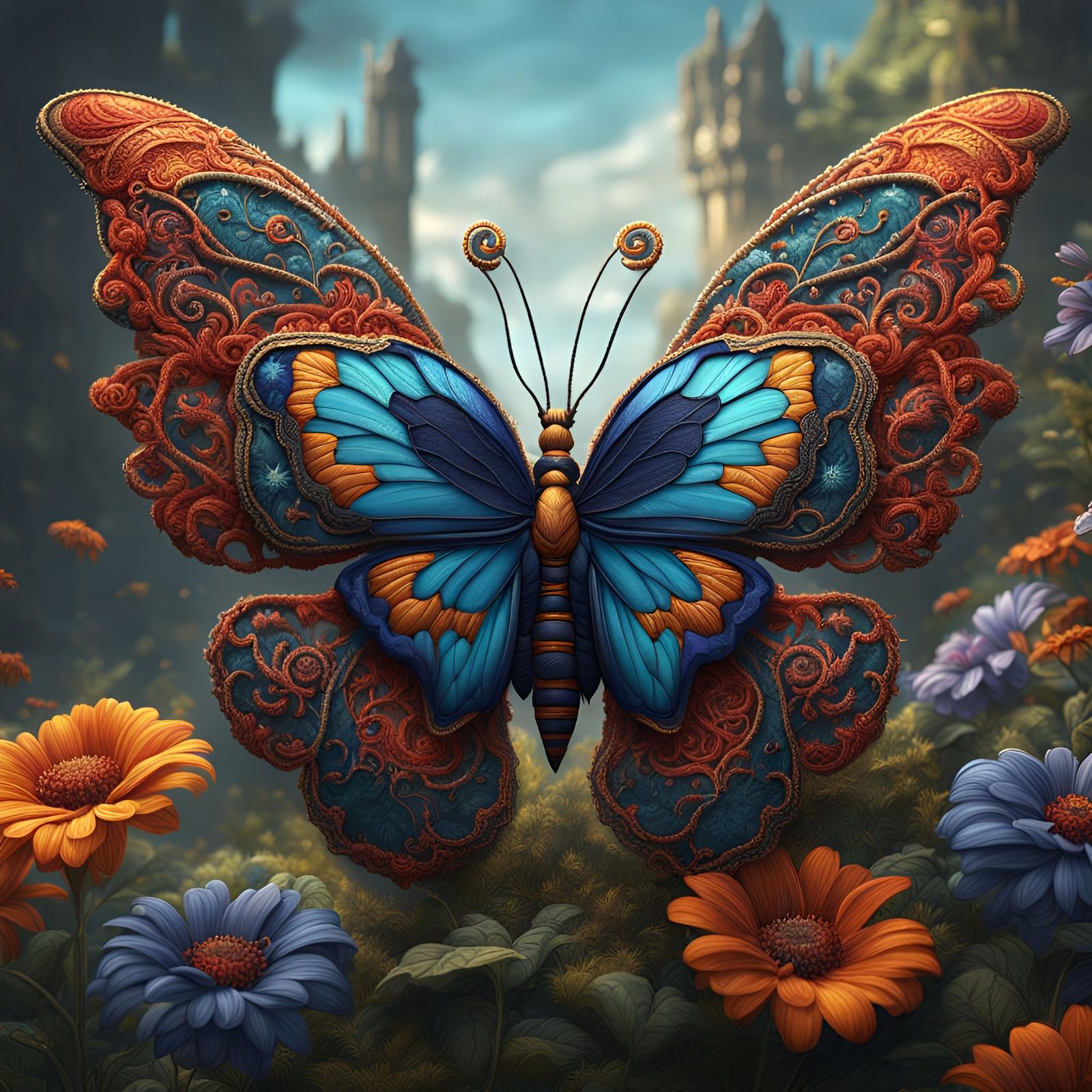 Detailed Butterfly Embroidery: Fantasy Concept Art