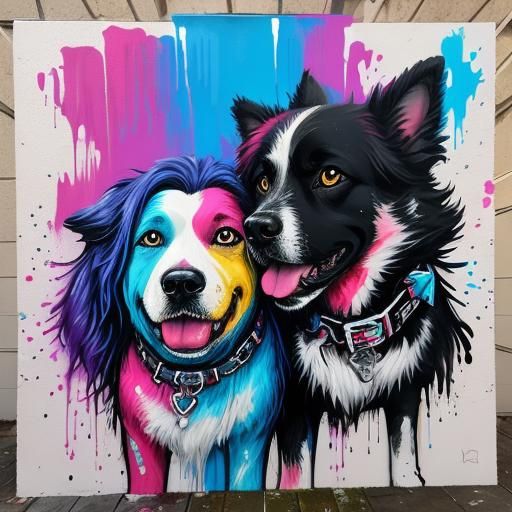 Romantic Valentine's Day Dogs in Graffiti Street Art