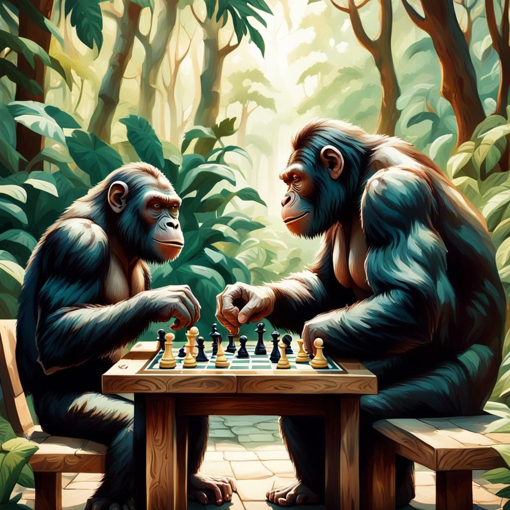 Ape Plays Chess: Cinematic Film Still