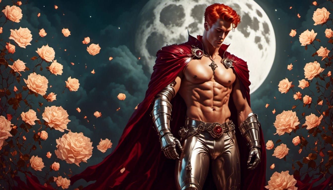 Redhead Magic Knight Soaring Under the Moon