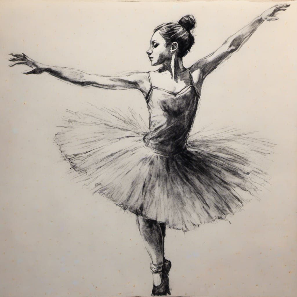 Graphite Sketch of Ballerina Dancing En Pointe