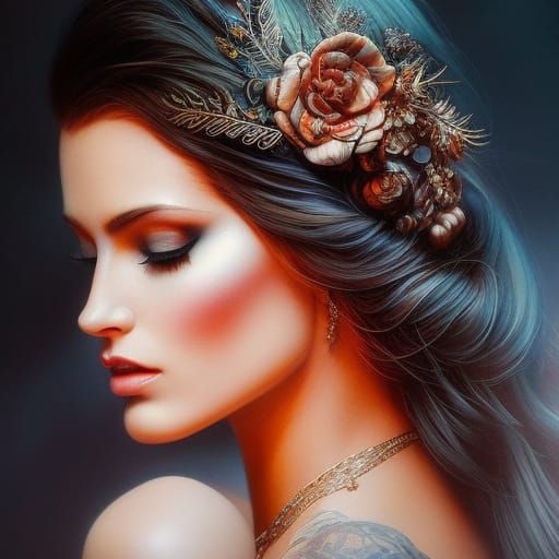Beautiful Longhair Woman in Detailed Realistic Style