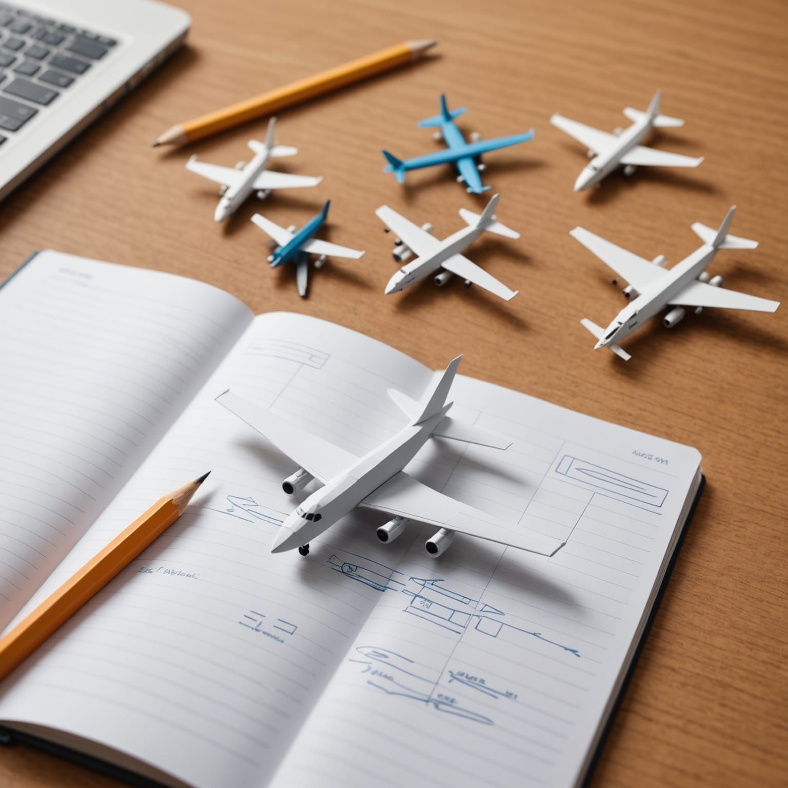 Whimsical Paper Airplanes Soar Above a Notebook Airport