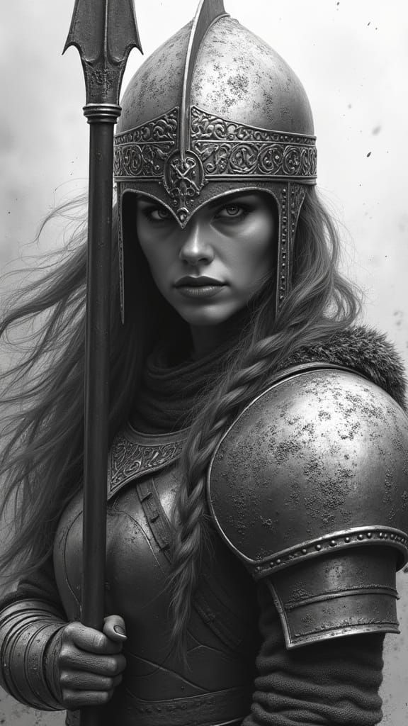 Fierce Warrior in Graphite-Style Digital Painting