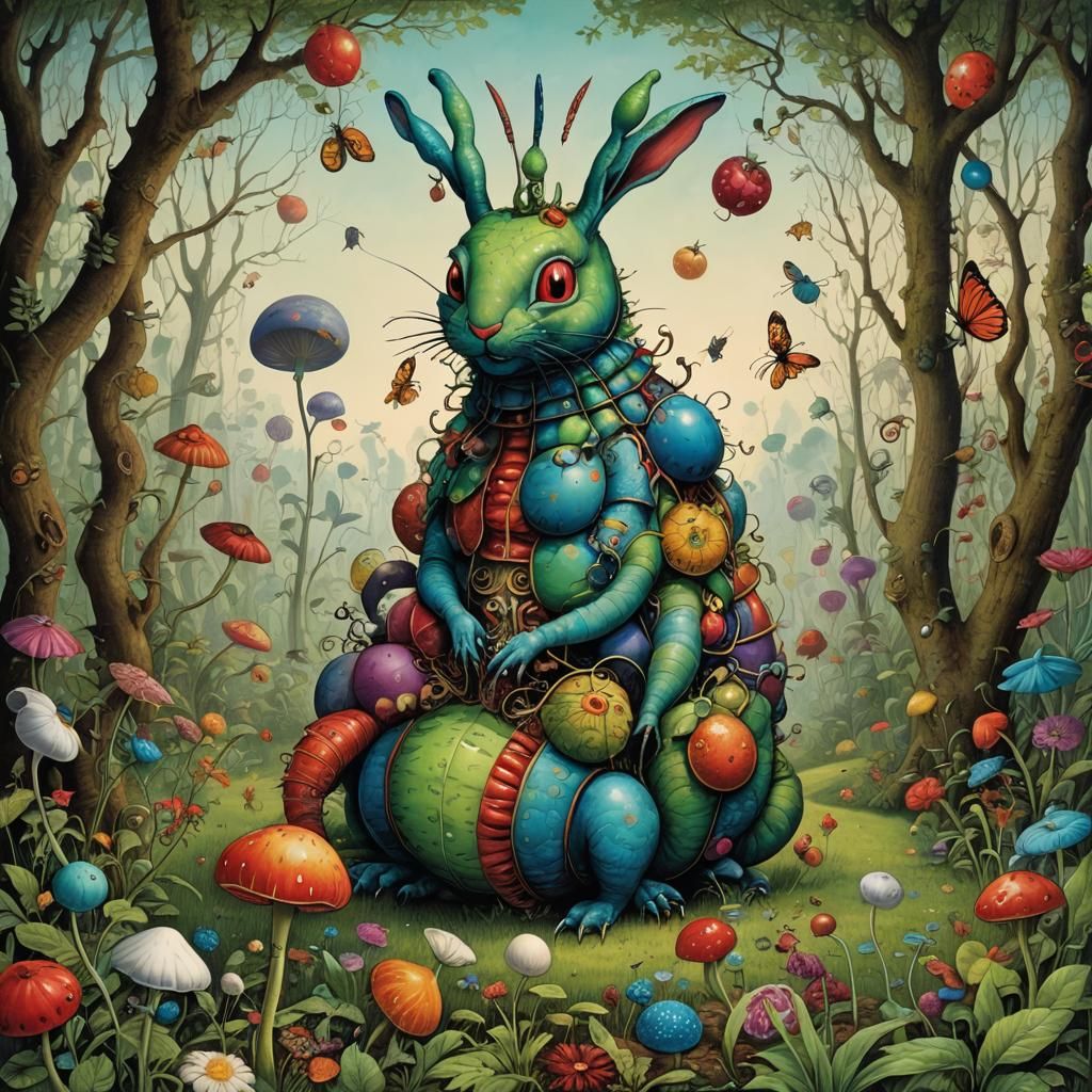 Psychedelic Caterpillar in Surreal Dreamscape