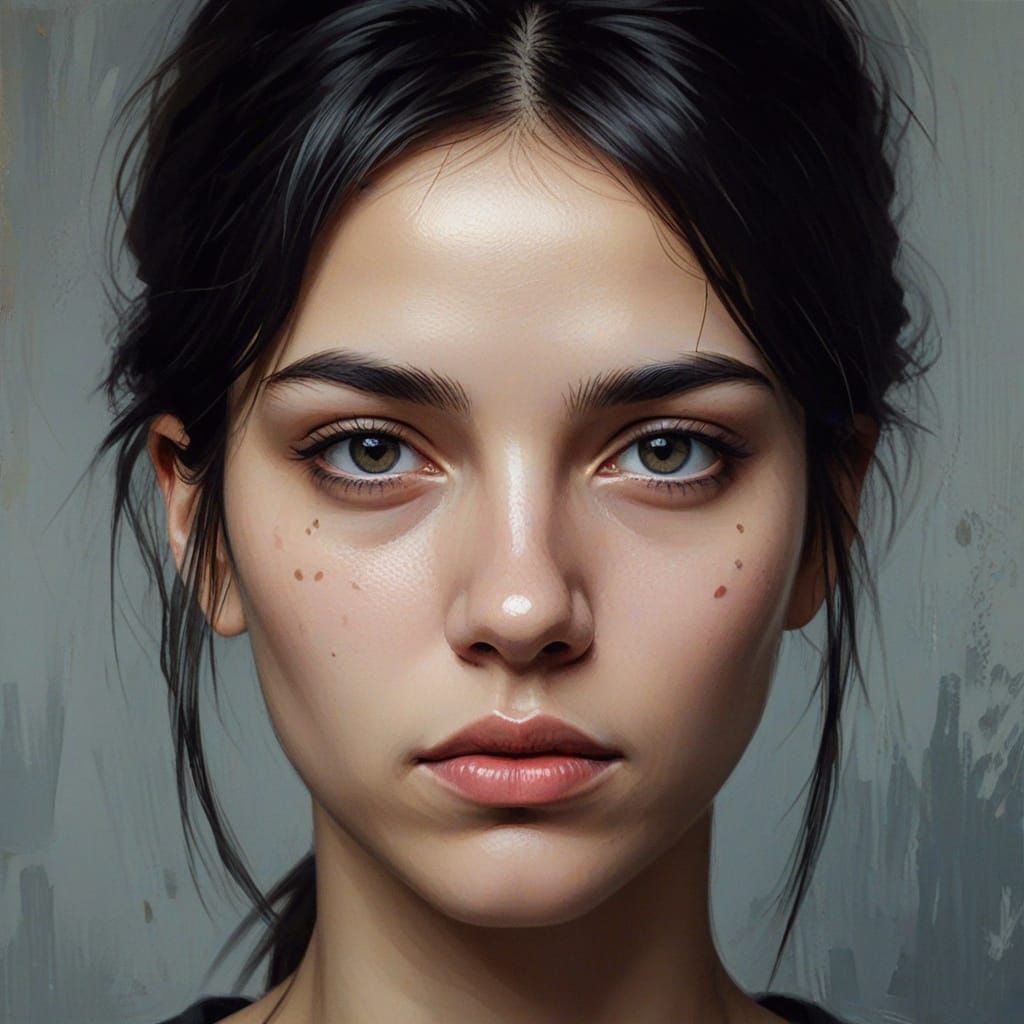 Eerie Girl Portrait in Minimalist Avant-Garde Oil Painting