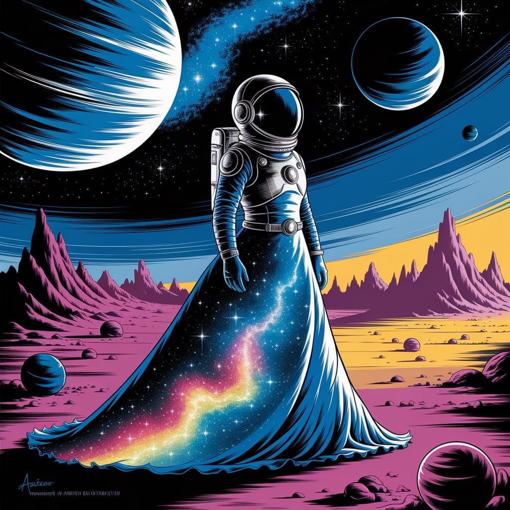 Astronaut in Starlight Gown: Alla Prima Oil Painting
