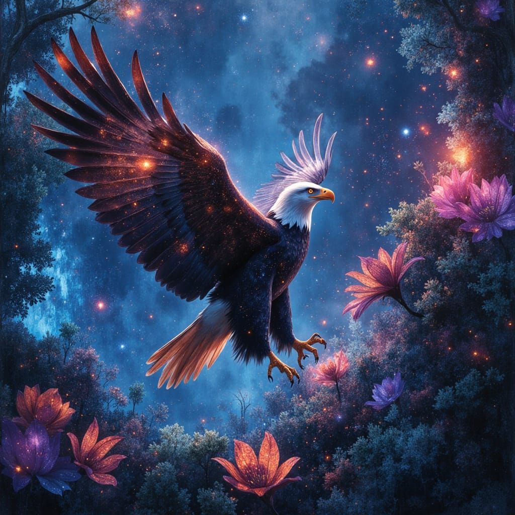 Majestic Bioluminescent Eagle in Alien Jungle