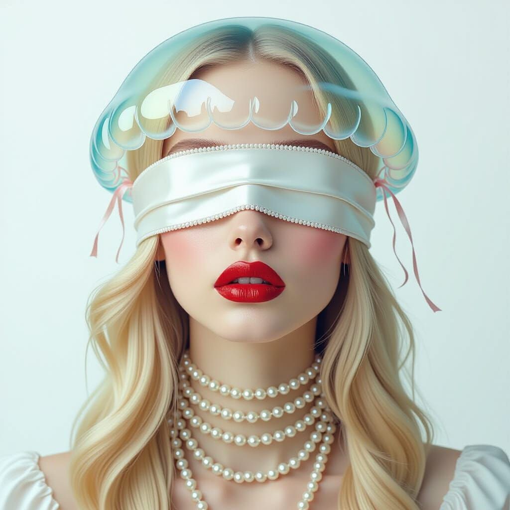 Surreal Portrait with Jellyfish and Pearls