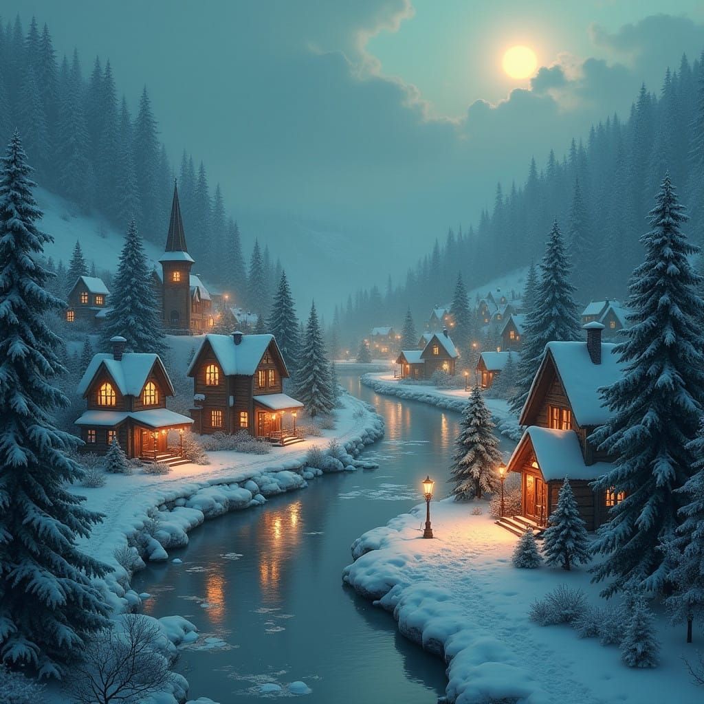 Winter Wonderland Village at Sunset