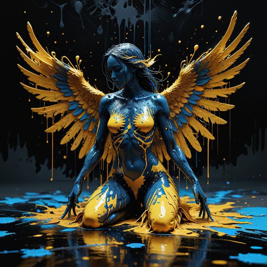 intricate feathered wings. masterpiece, oil painting, high definition, accent lighting, contrasted with bright paint col...