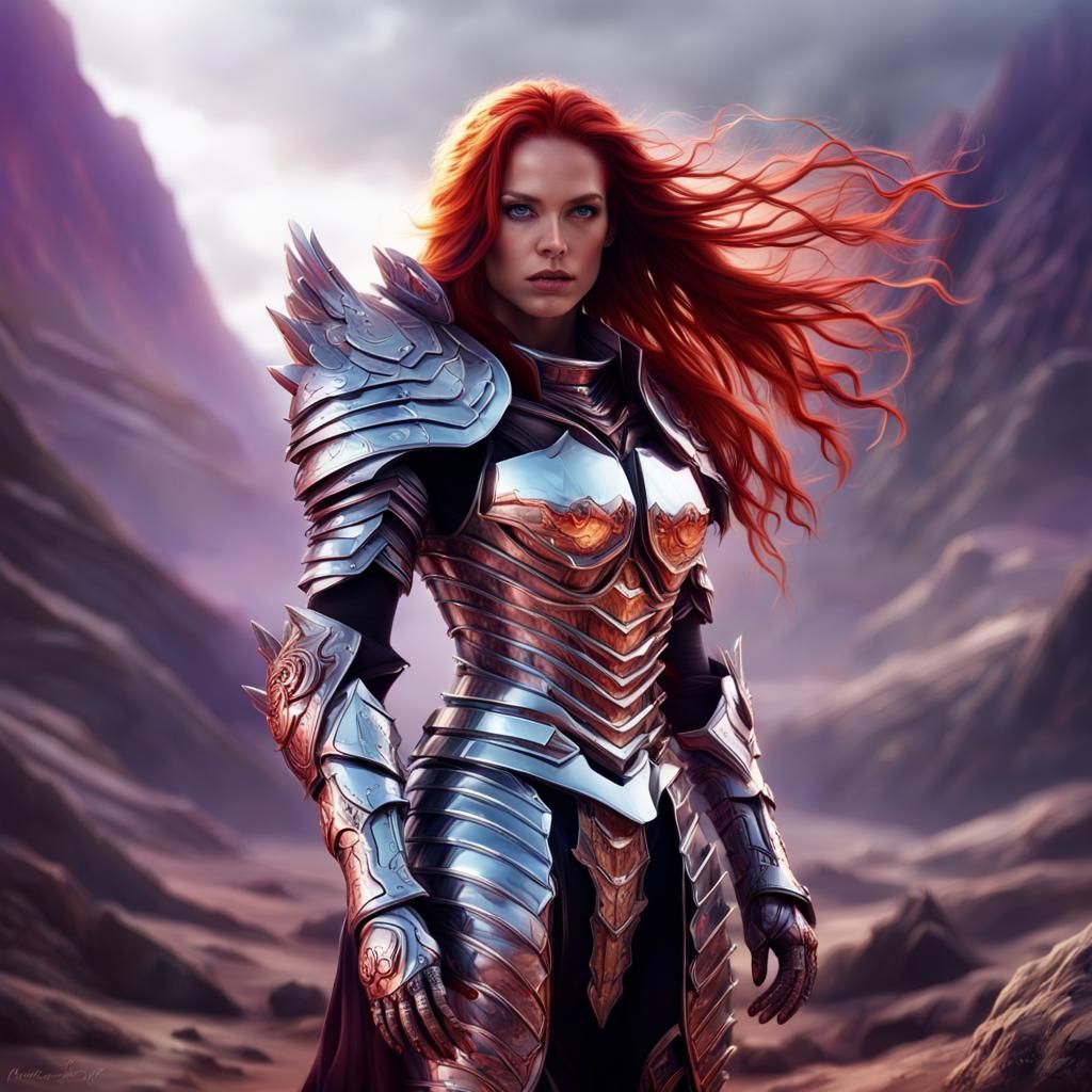 Beautiful Woman in Chrome Scorpion Armor