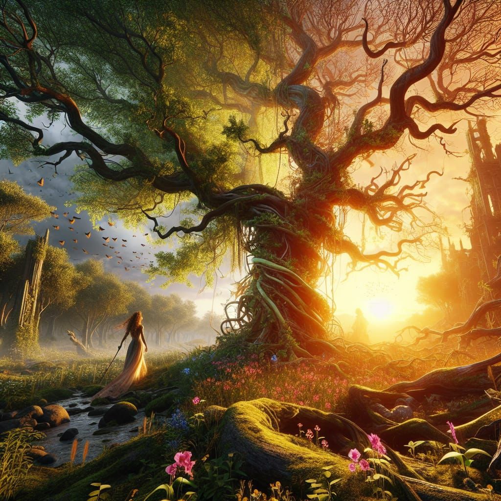 Ethereal Landscape of Resilient Nature in Cyberpunk Fantasy....