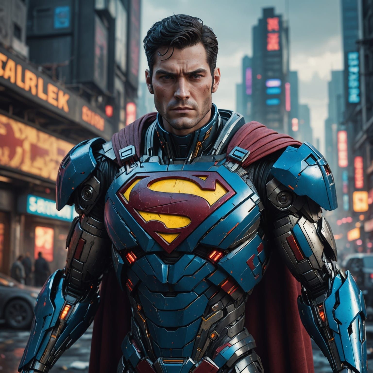 cyberpunk futuristic robot Superman