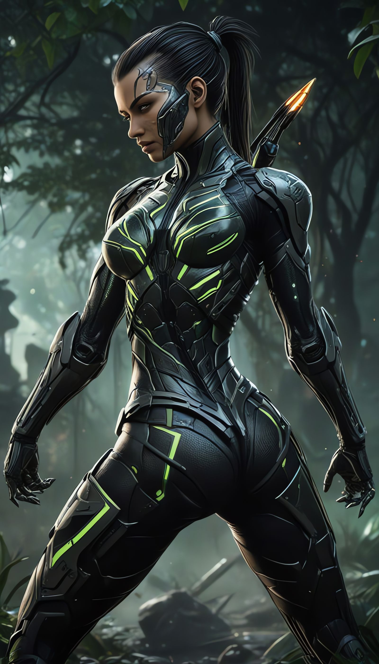 Confident Crysis Warrior in Cyberpunk Fashion