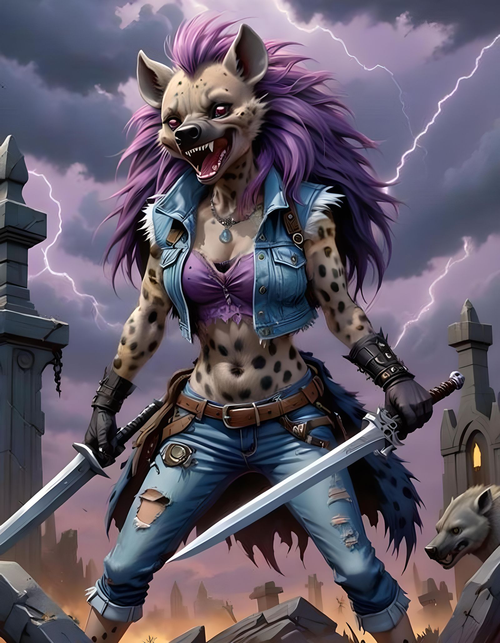 Furry Hyena in Gothic Graveyard Thunderstorm