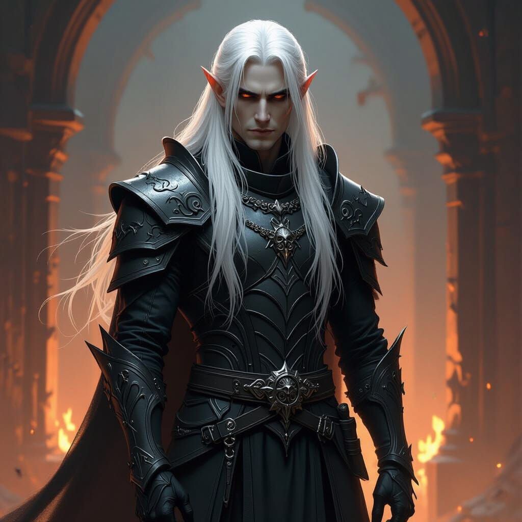 Elven Necromancer Rogue in Dark Fantasy Armor