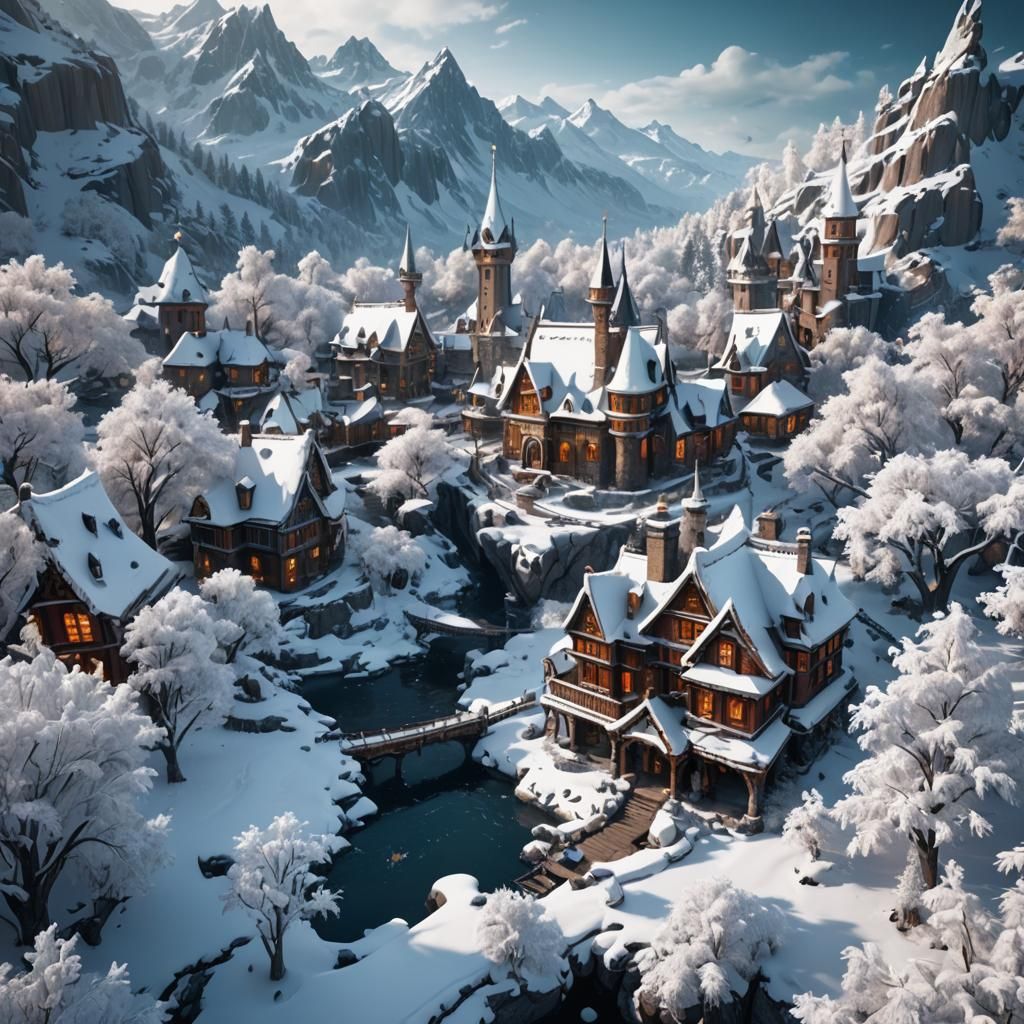 Detailed Winter Wonderland Matte Painting