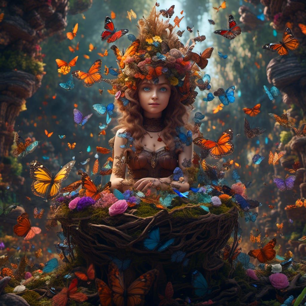 Butterfly Witch Girl with Horns and Wand