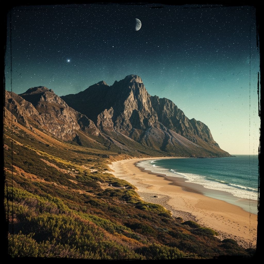 Dramatic Mountain and Beach Day-Night Landscape
