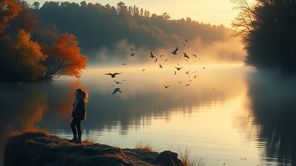 Autumnal Lake Scene in Serene Impressionism