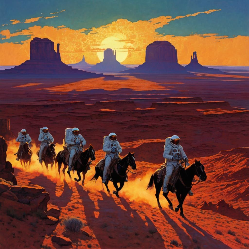 A NASA Astronaut Cowboy Posse riding the range, Monument Val...