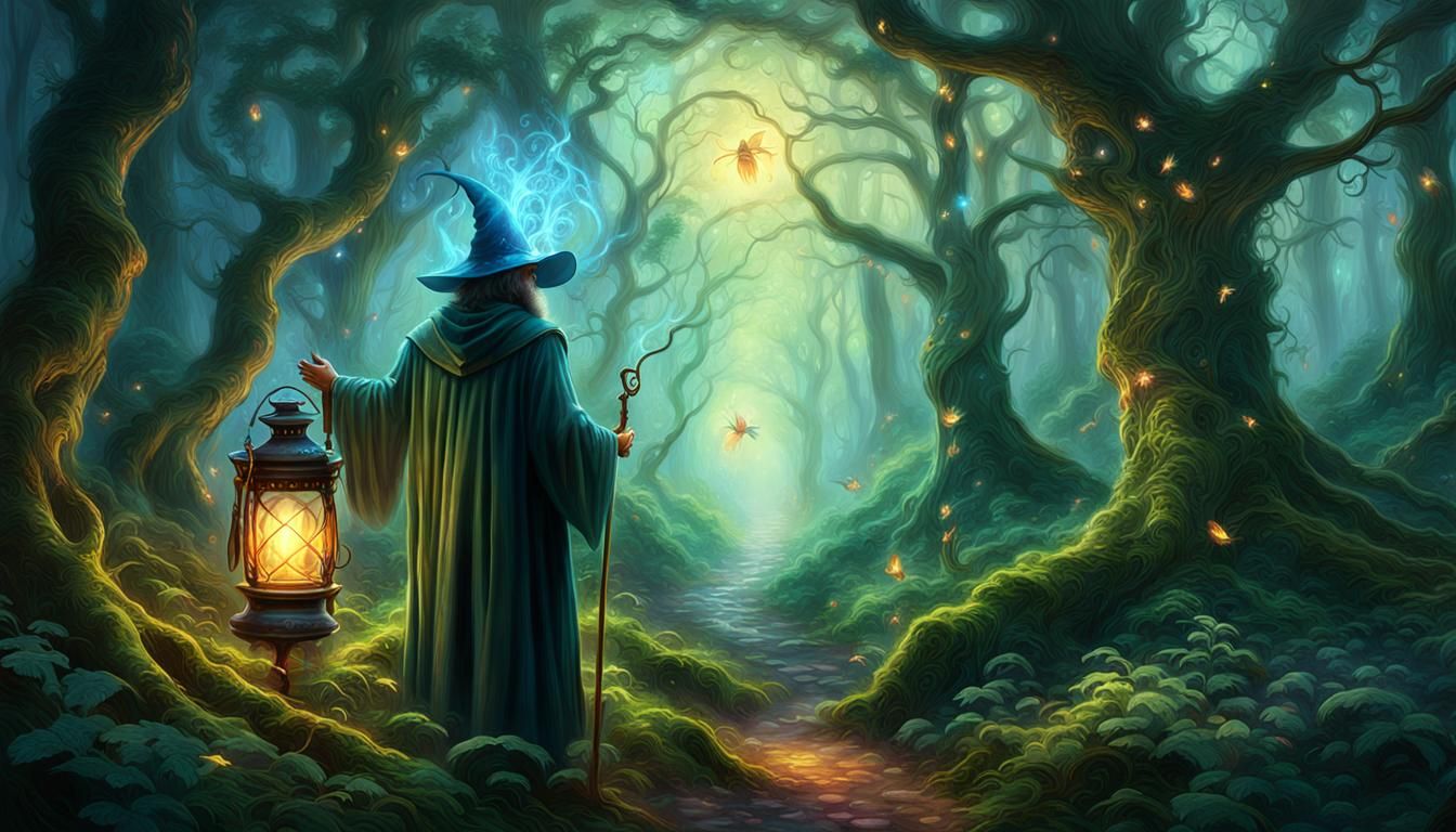 Mystical Forest Wizard in Ethereal Fantasy Style