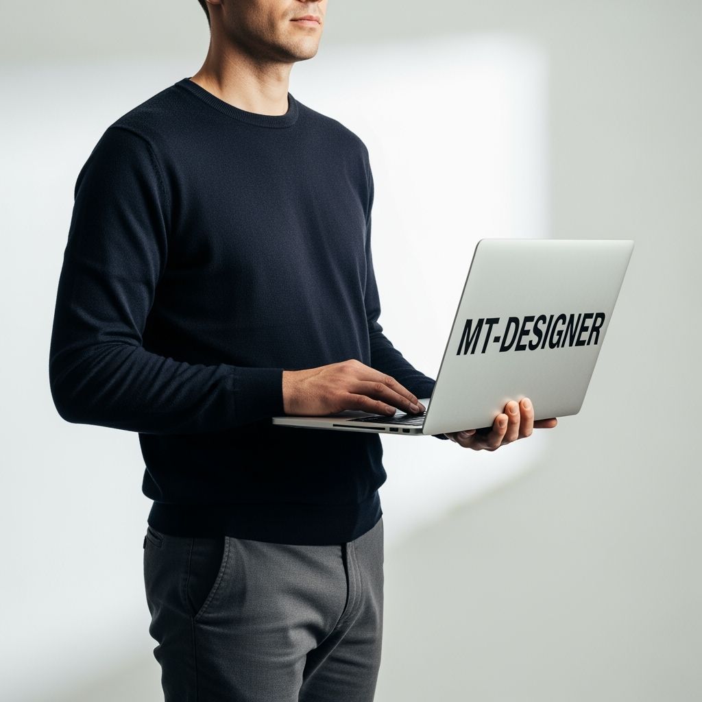 Photorealistic Portrait of Man Holding Laptop