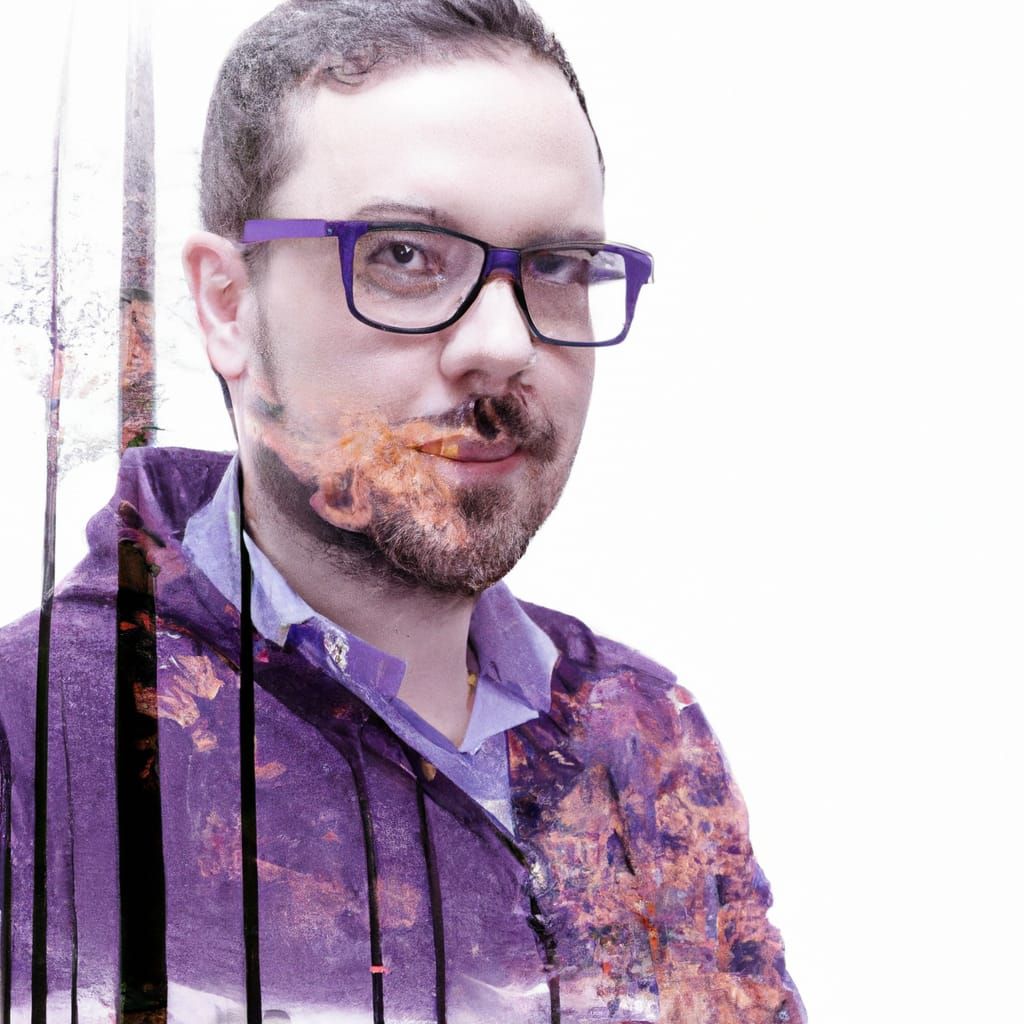 Nerdy Man Portrait with Woodland Double Exposure