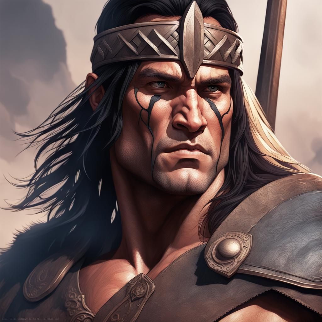 Conan the Barbarian Portrait in Hyperdetailed Digital Art