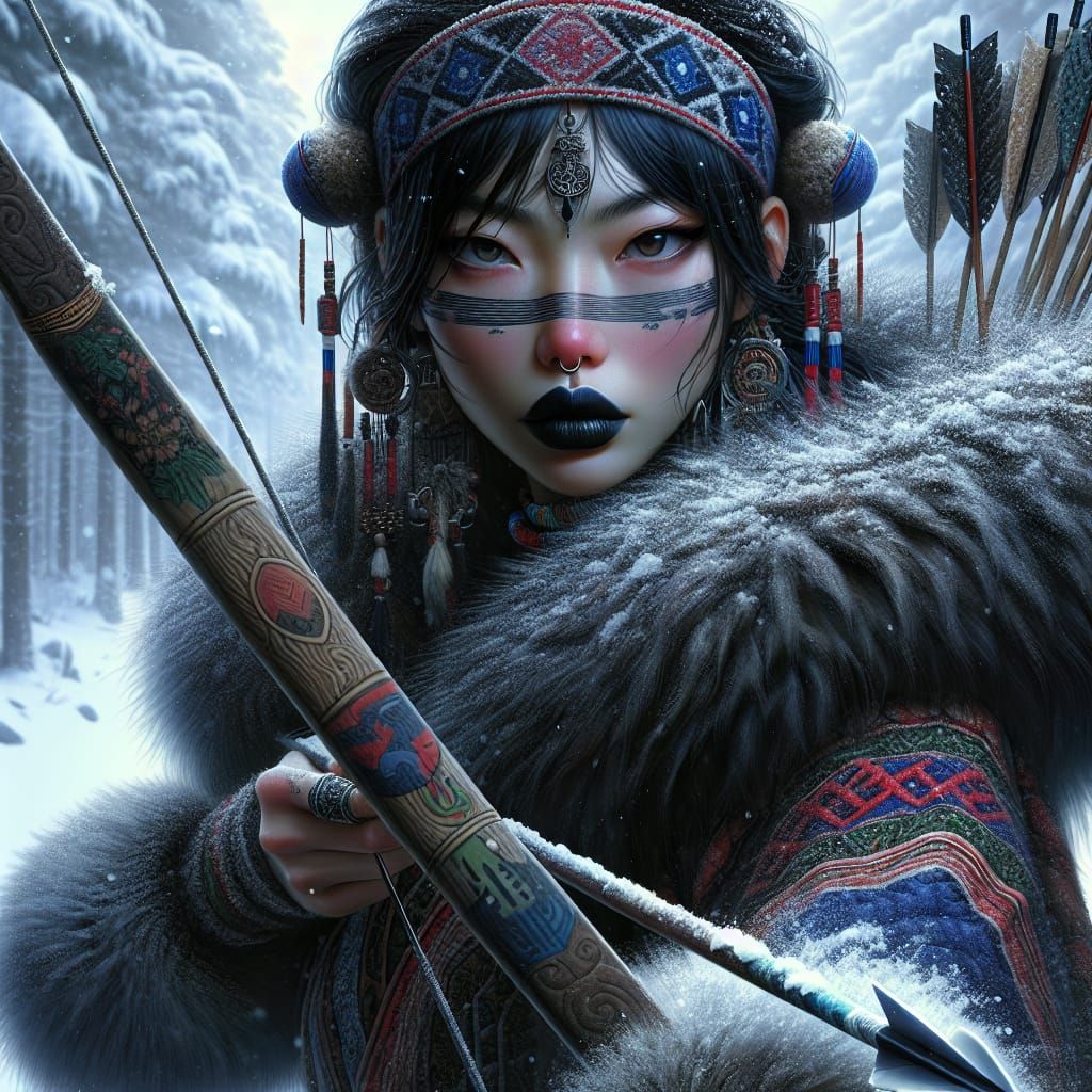 Triadic Goddess of the Hunt in Ainu Attire