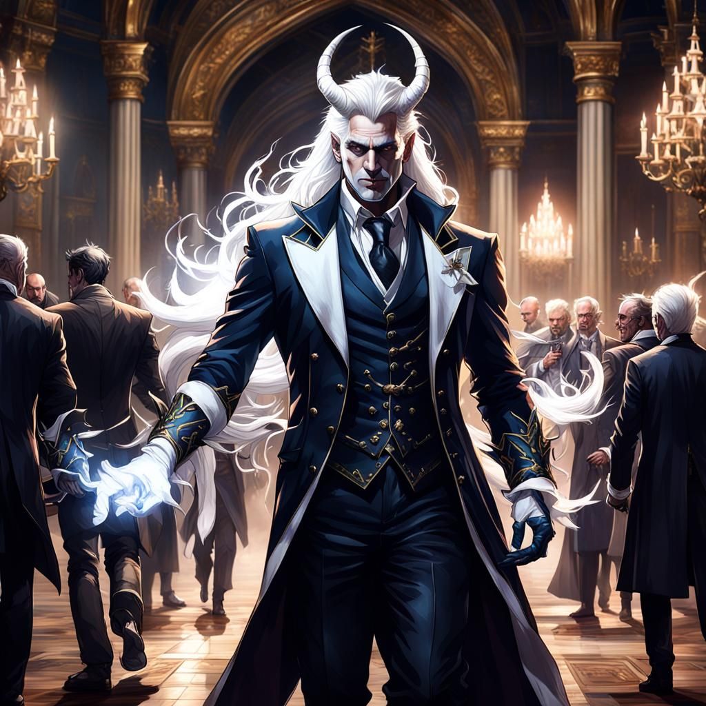 Aristocrat Mage with Demonic Horns: Dark Fantasy Art